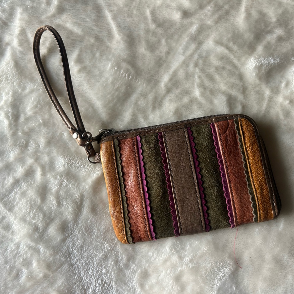 Multicolor Leather Wristlet Clutch